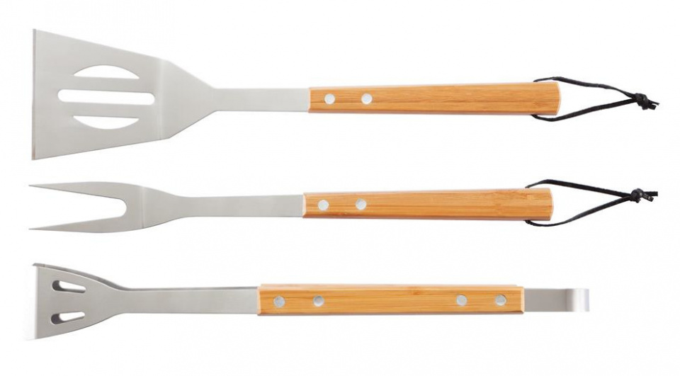 XD Collection Grillbesteck-Set braun/silber, aus Edelstahl & Bambus, 3-teilig