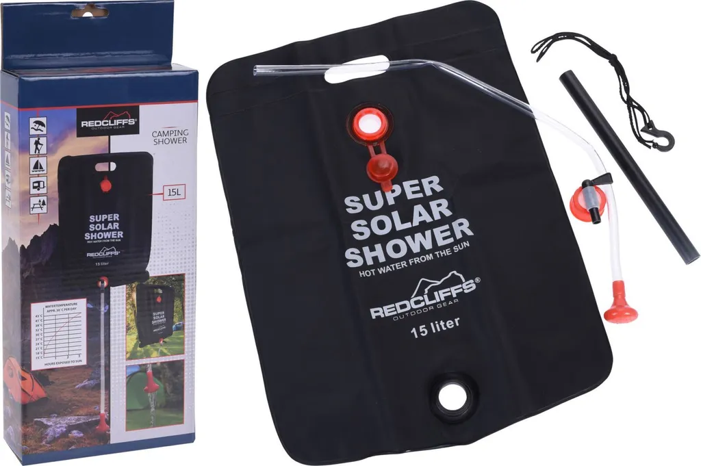 Redcliffs Super Solardusche, ca. 15 Liter, PVC, ca. 60 x 40 cm, Schwarz