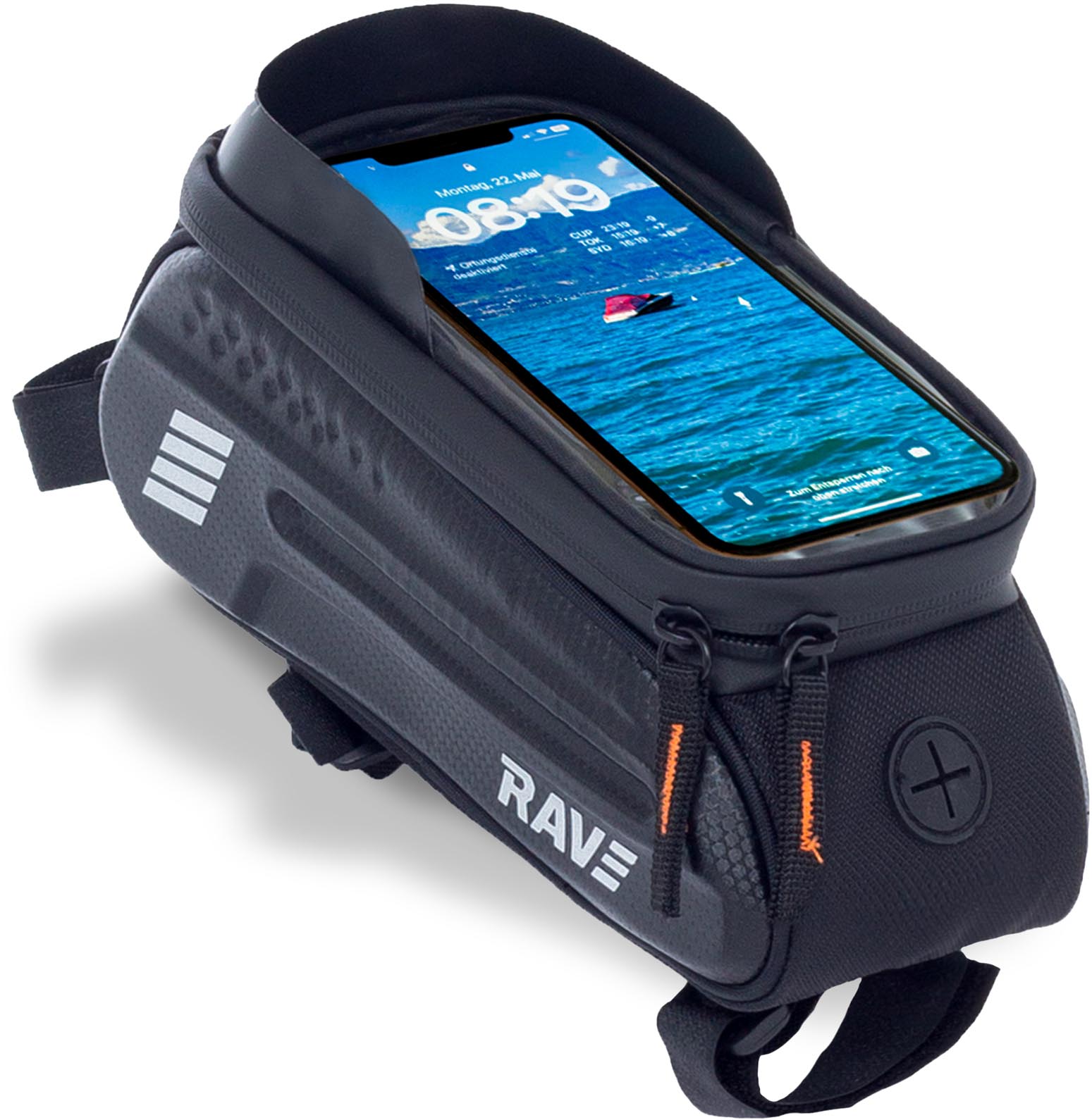 RAVE Oberrohrtasche, Handytasche Topcase, Fahrradtasche, Rahmentasche ca. 1 Liter, Schwarz