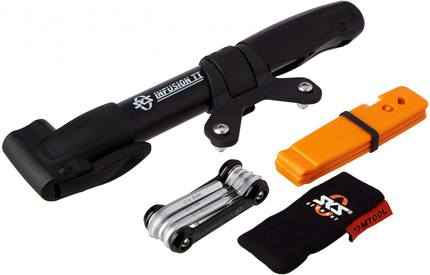 SKS Fahrradpumpen-Set schwarz, aus Edelstahl & Kunststoff, mit Multitool, bis ca. 5 bar, 5-teilig