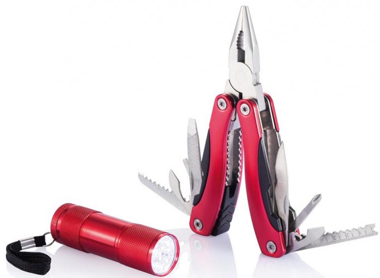 XD Collection Multitool, aus Edelstahl & Aluminium, mit Taschenlampe, ca. 14 cm