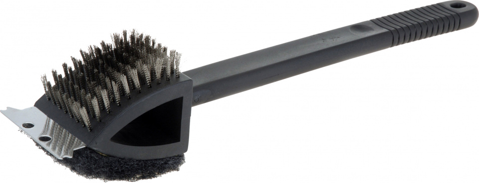 BBQ Grillbürste 3 in 1 schwarz, aus Stahl, ca. 38 cm