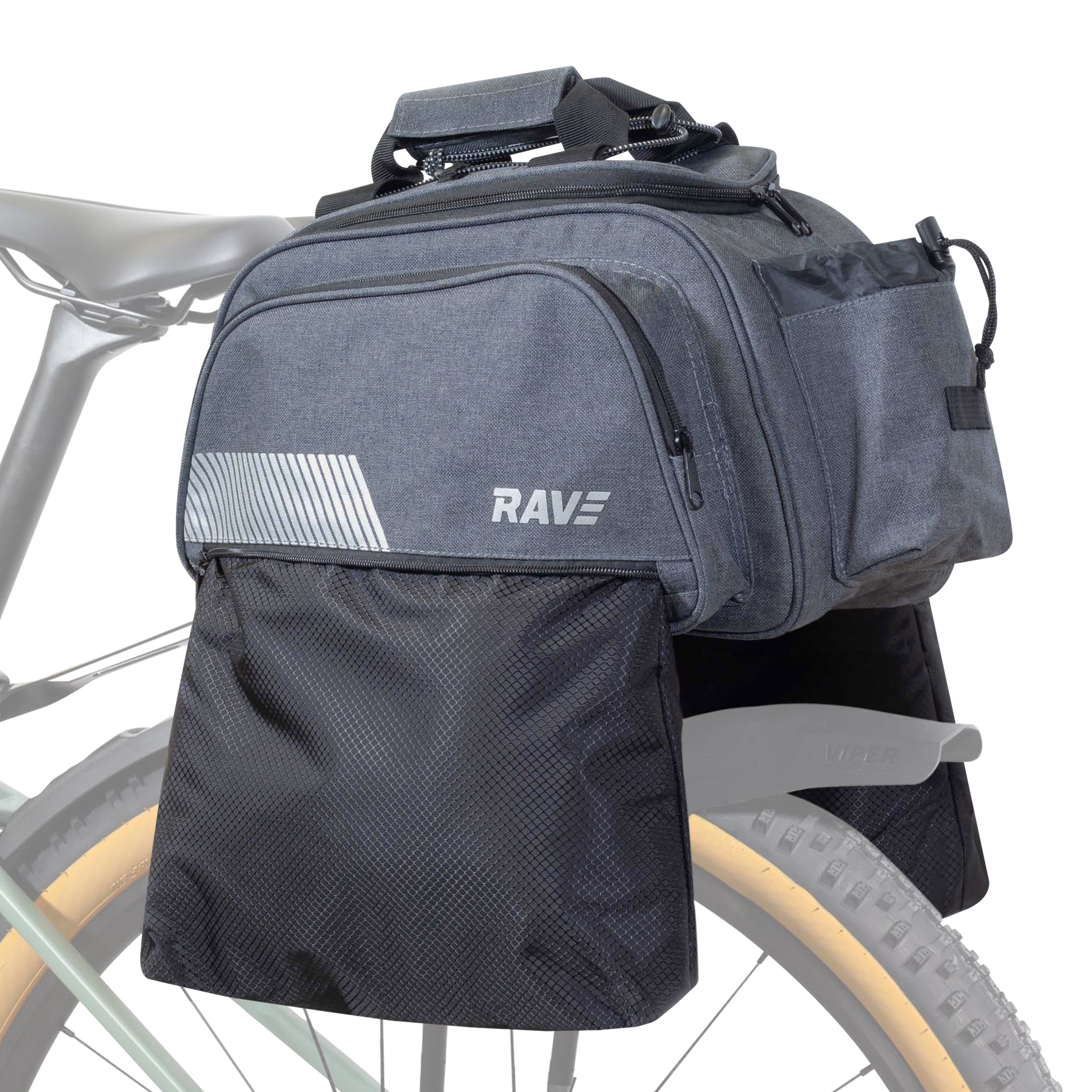 RAVE Gepäckträgertasche Fahrradtasche - mit Kühltasche ca. 5 Liter & 2 Außentaschen je 6 Liter - Grau