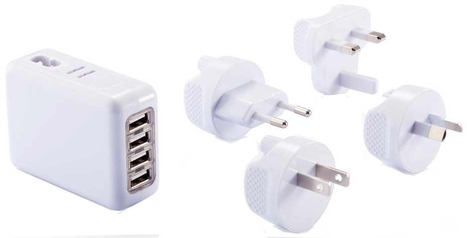 XD Collection Reisestecker-Set weiß, aus Kunststoff, mit USB-Block, ca. 8 x 6 x 3 cm, 4-teilig